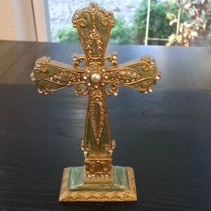 Standing Cross Jade Enamel And Crystals Renaissance-style Design-Stunning